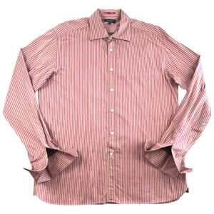 Ted Baker London Striped Button Down Shirt Mens XL Size 5 Pink Tan Stretch